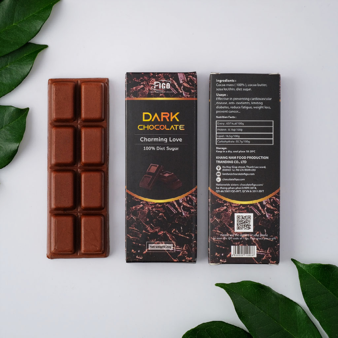 (Bar 20g) Dark Chocolate 100% có đường ăn kiêng 20g DIET SUGAR FIGO