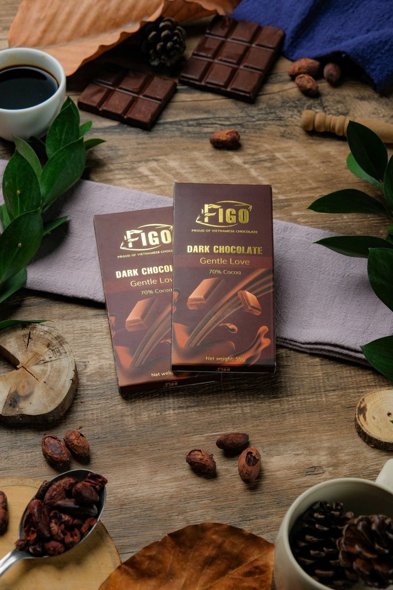 (Bar 50g) Socola đen 70% cacao ngọt vừa dòng Gentle Love 50g Figo - Vietnamese Chocolate