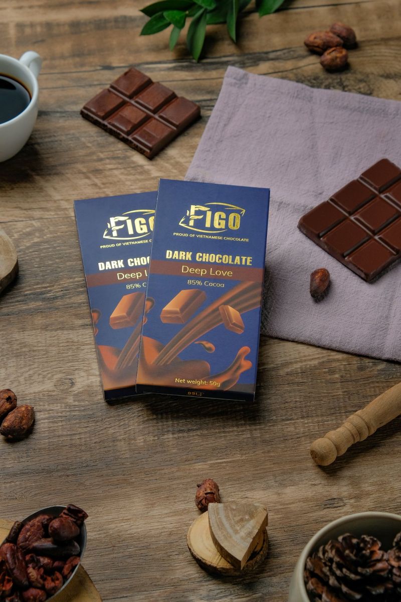 (Bar 100g) Socola đen 85% cacao ít đường100g Figo - Kẹo Socola thanh Việt nam