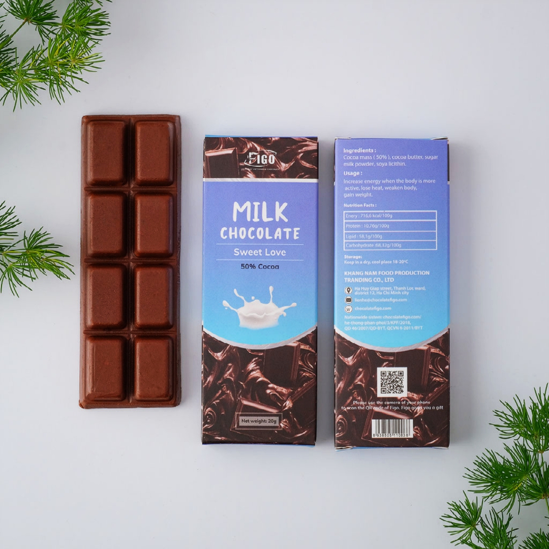 (Bar 20g) Kẹo socola sữa không nhân 20g 50% cacao FIGO