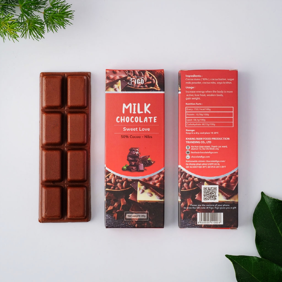 (Bar 20g) Socola sữa Hạt cacao 20g 50% cacao FIGO