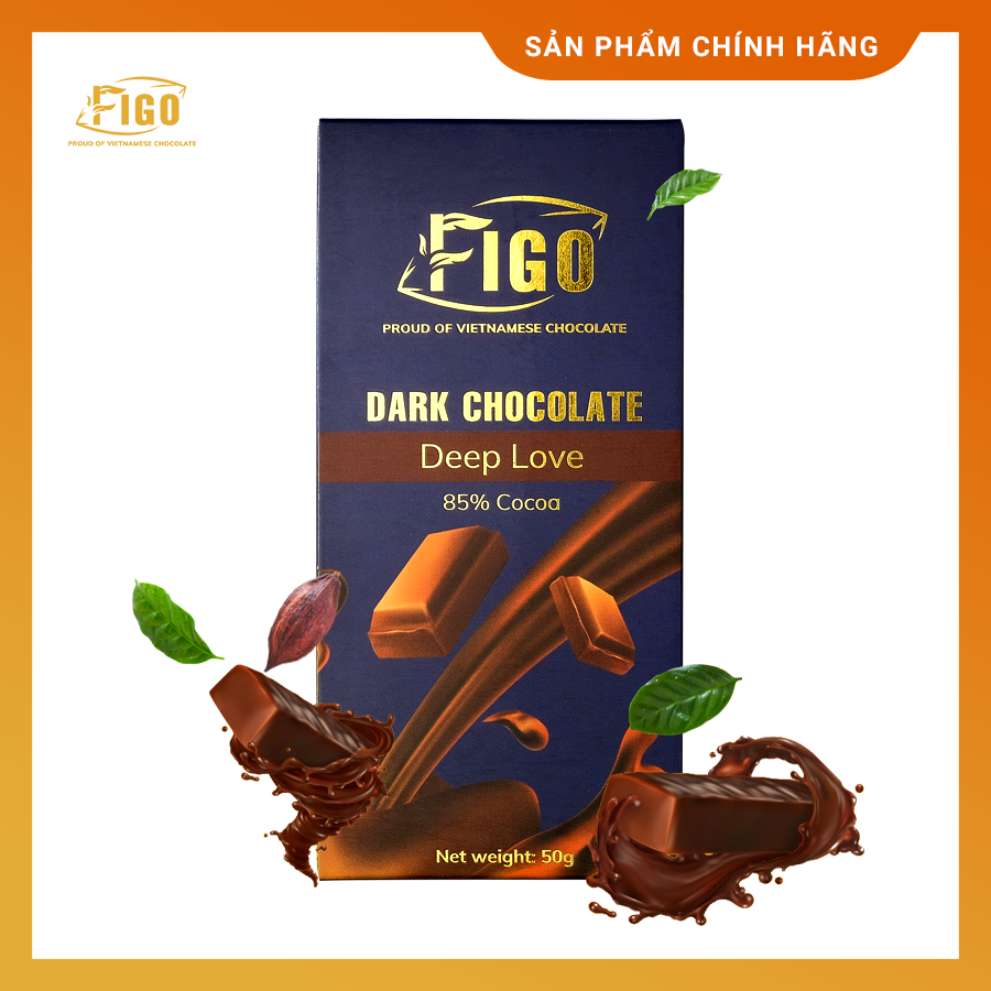 (Bar 100g) Socola đen 85% cacao ít đường100g Figo - Kẹo Socola thanh Việt nam