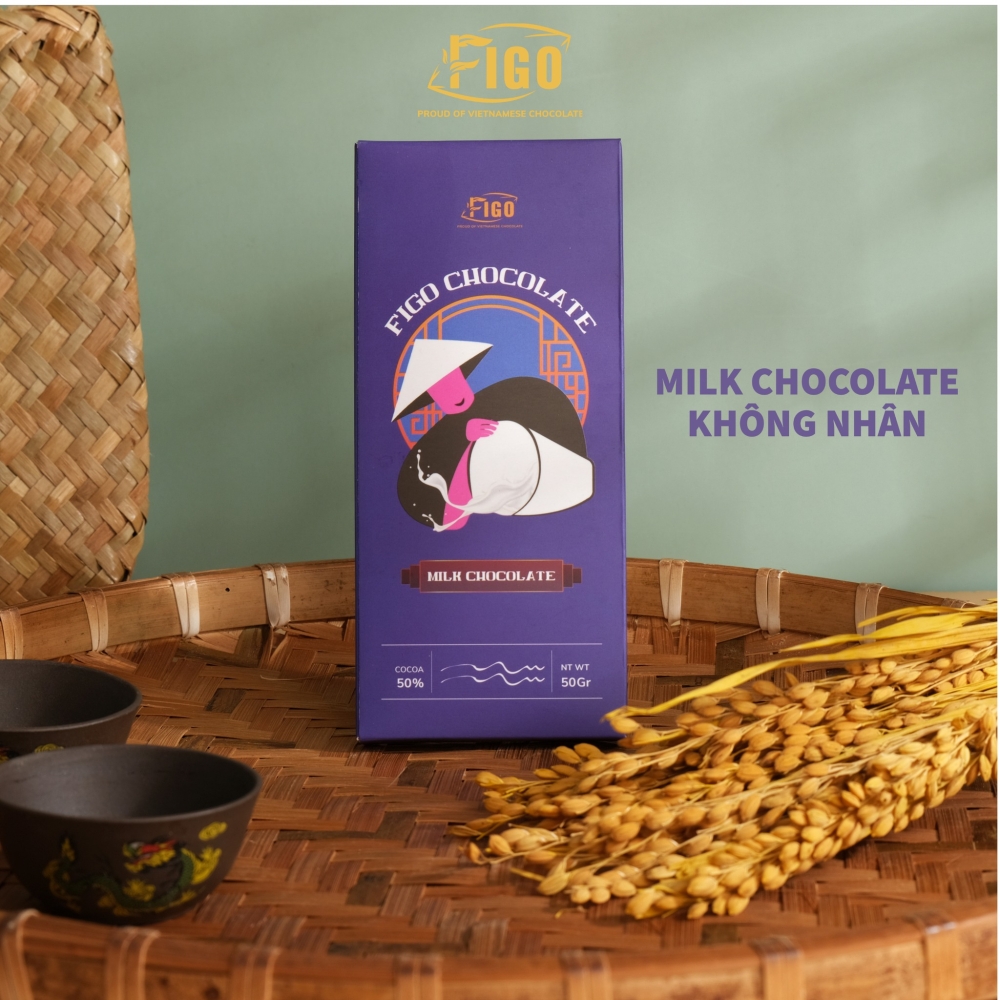 Milk Chocolate 50g không nhân FIGO - Chocolate gift From Viet Nam, kèm nơ, thiệp, túi quà, ruy băng