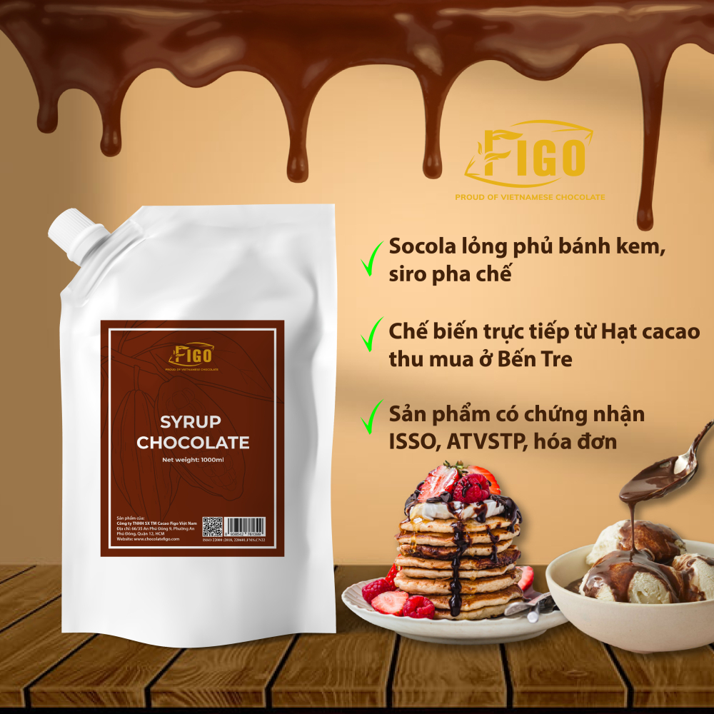 Sốt socola lỏng ( Syrup Chocolate ) chuyên phủ bánh kem, pha chế thức uống đá xay 1000ml FIGO