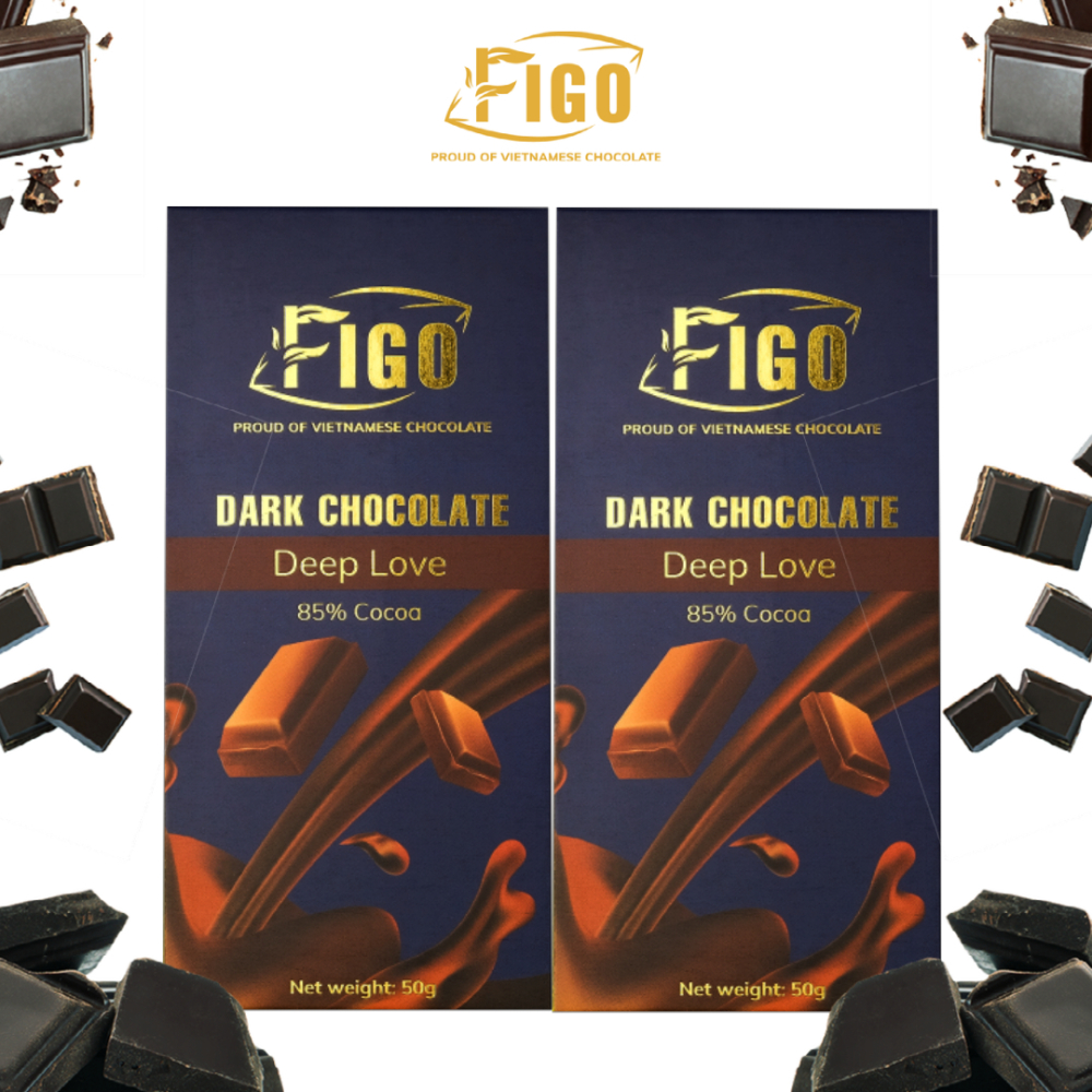 (Bar 50g) Combo 2 Socola đen 85% cacao ít đường dòng Deep Love 50g Figo - Vietnamese Chocolate