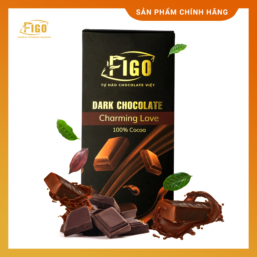 (Bar 50g) Combo 2 Socola đen nguyên chất không đường dòng Charming love 50g Figo - Vietnamese Chocolate