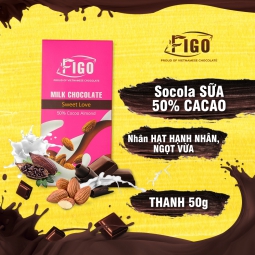 (Bar 50g) Socola sữa Hạnh nhân dòng Sweet love 50g Figo