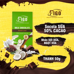 (Bar 50g) Socola sữa nhân Dừa dòng Sweet Love 50g Figo -Socola ngon nhất Việt Nam