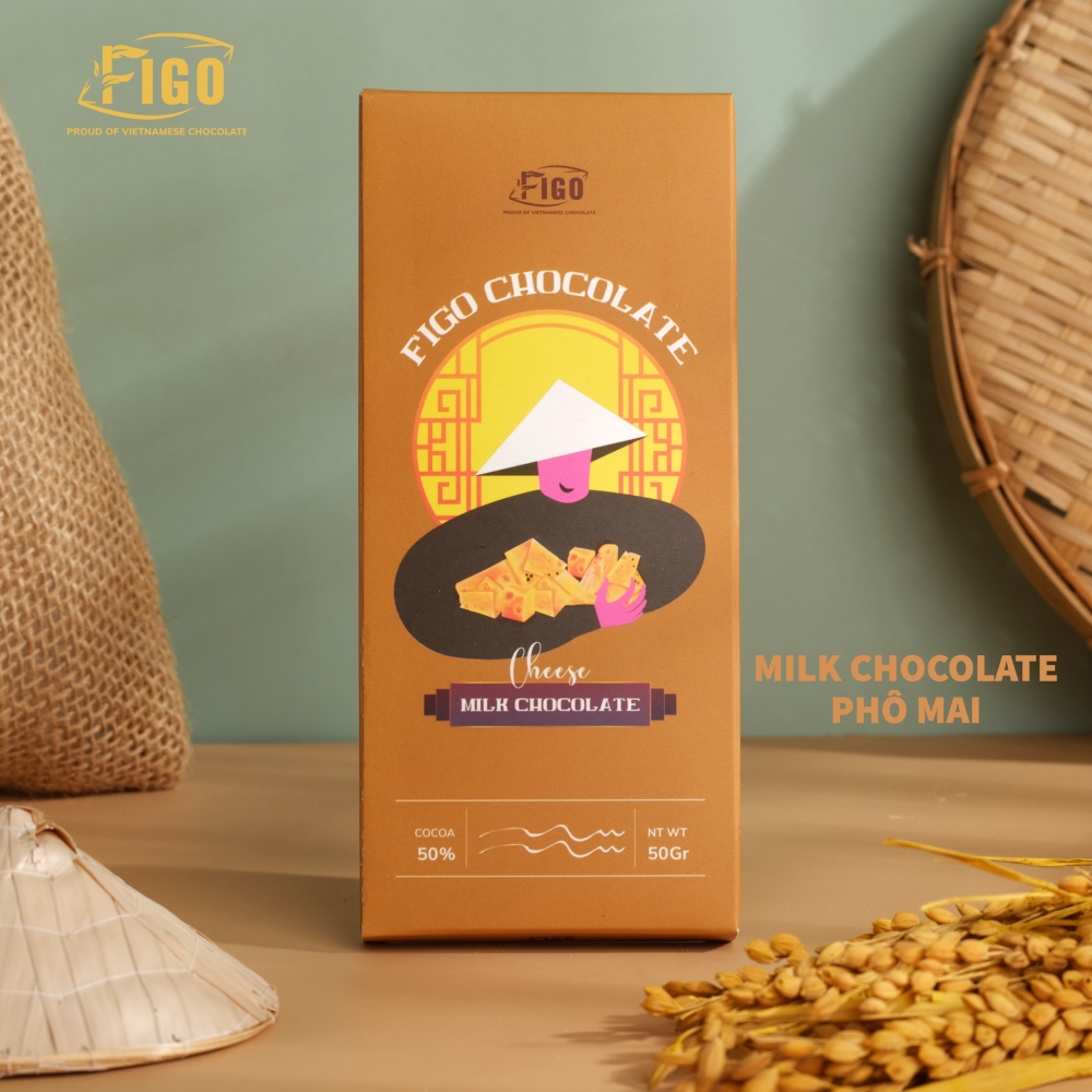 Set quà tặng Chocolate Hồ Chí Minh 3 Milk Chocolate 50g mix vị FIGO hộp màu nâu  - Chocolate gift From Viet Nam