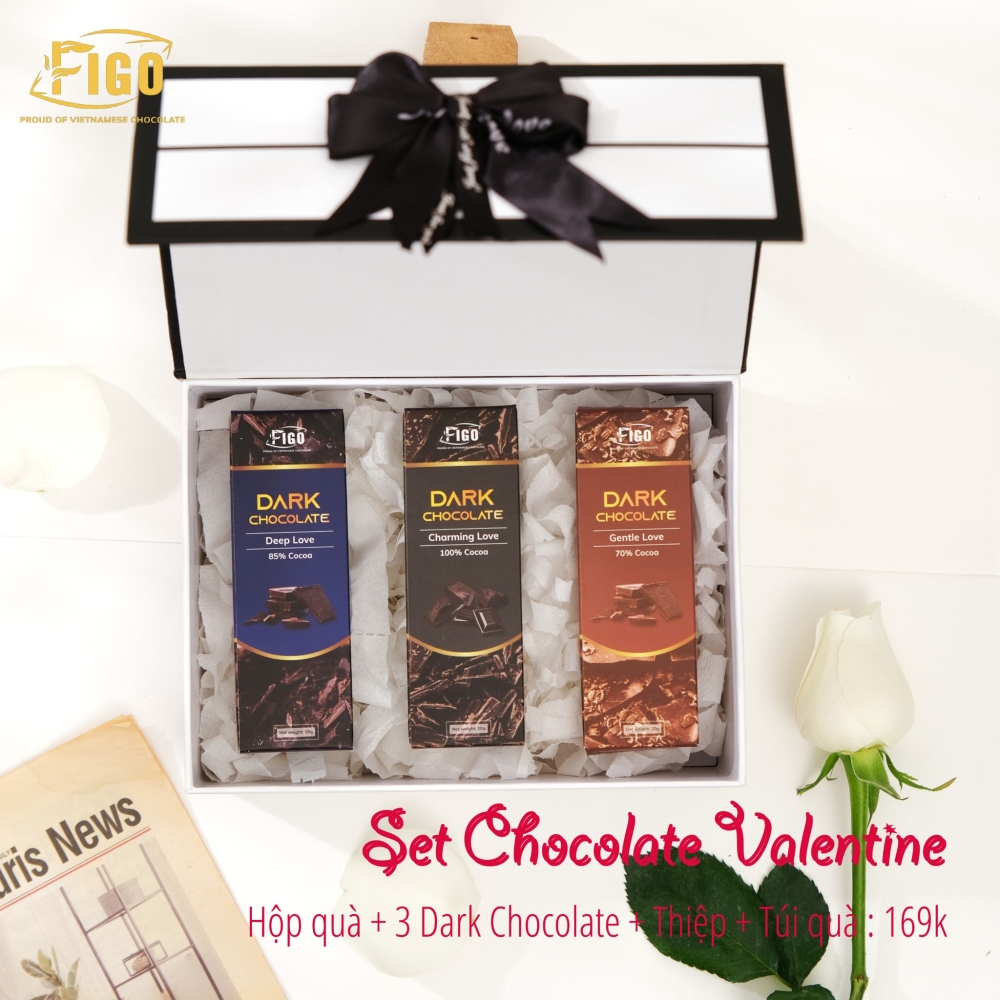 Set quà tặng Chocolate Valentine 3 Dark Chocolate 20g FIGO - Chocolate gift From Viet Nam