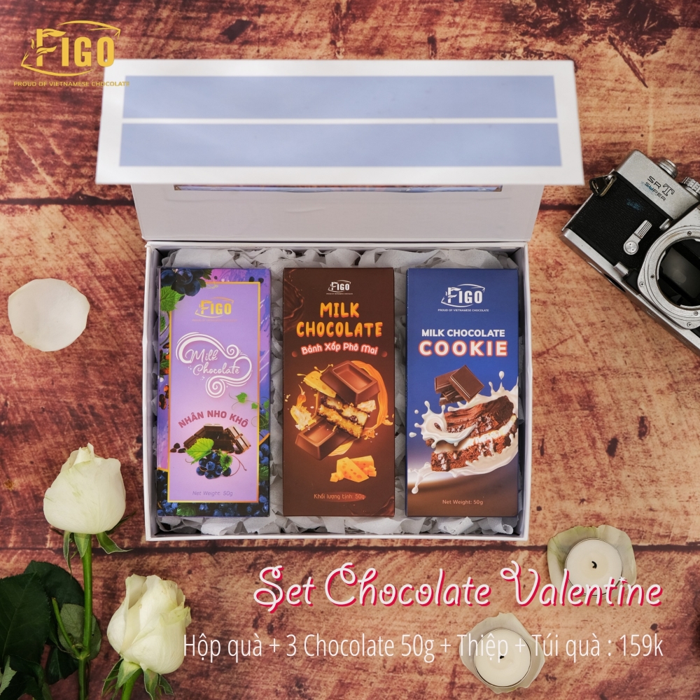 Set quà tặng Chocolate Valentine 3 Milk Chocolate 50g FIGO - Chocolate gift From Viet Nam