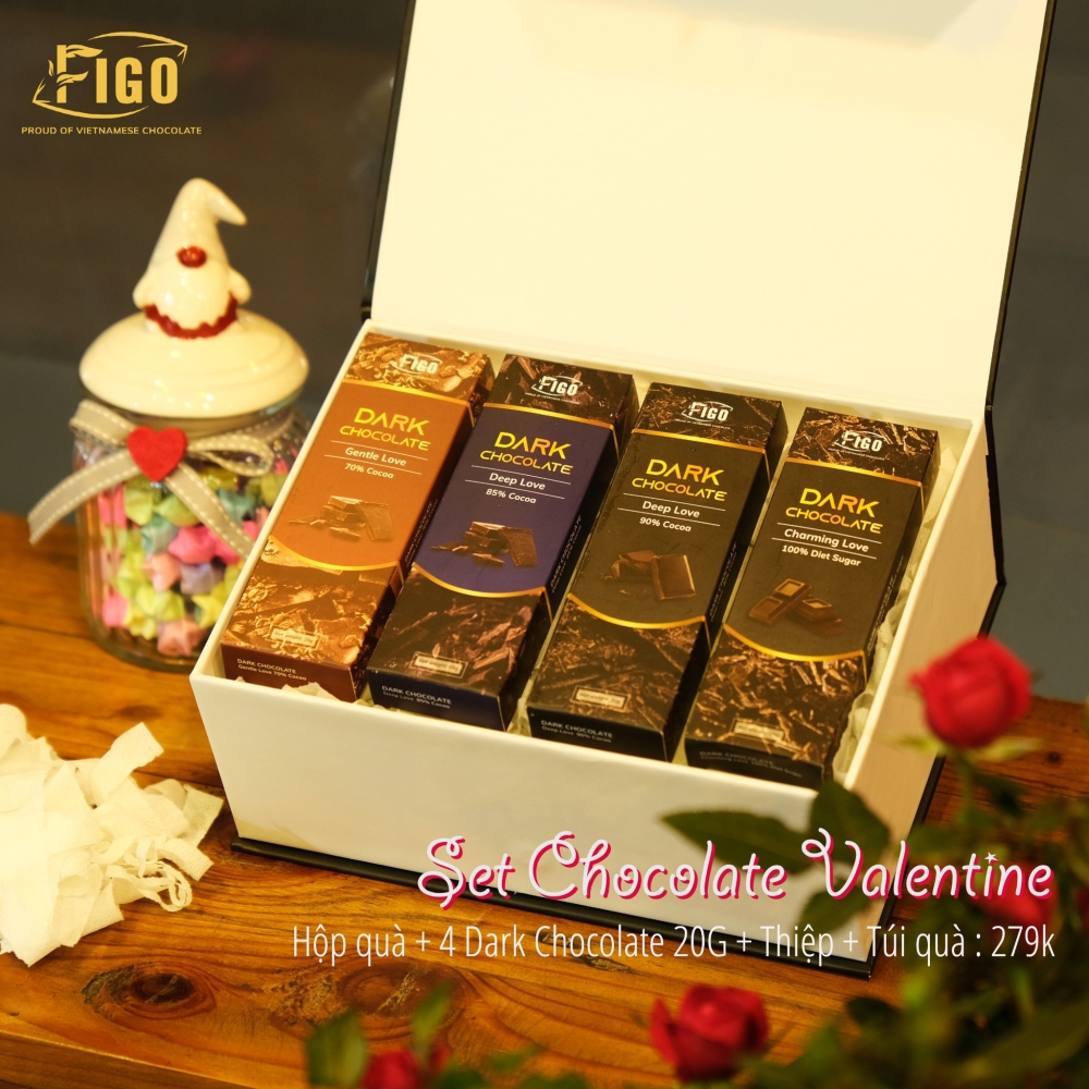Set quà tặng Chocolate Valentine 4 Dark Chocolate 20g FIGO - Chocolate gift From Viet Nam