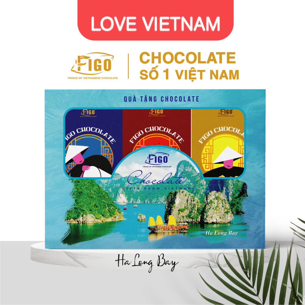 Set quà tặng Chocolate Vịnh Hạ Long 3 Milk Chocolate 50g mix vị FIGO hộp màu nâu  - Chocolate gift From Viet Nam