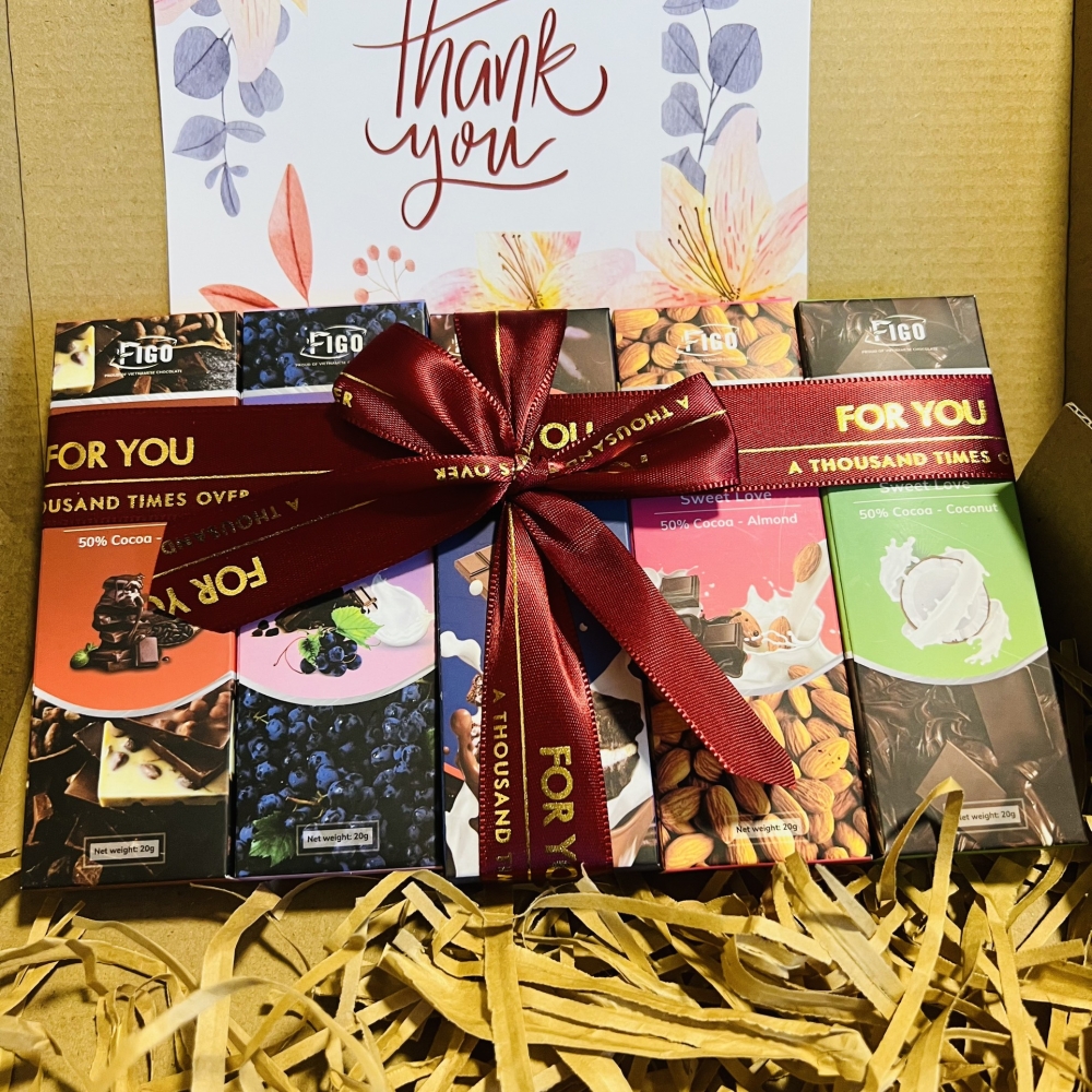 Set quà tặng THANK YOU 5 Chocolate 20g mix vị FIGO hộp màu nâu kraft  - Chocolate gift From Viet Nam