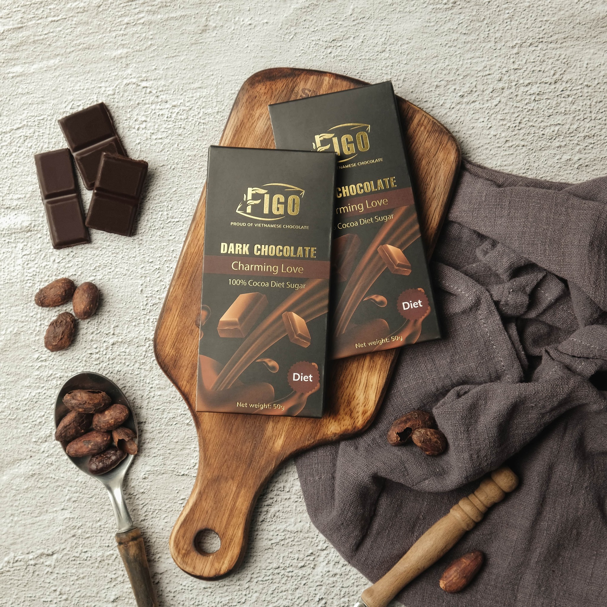 Socola đen thanh 100% cacao có đường ăn kiêng, giảm cân 50gram Figo - Dành cho khách hàng có chế độ keto